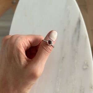 925 Sterling Silver Ring with Deep Red Gemstone